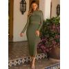 imageCaracilia Womens Mesh Dress Long Sleeve Mock Neck Bodycon Sheer Going Out Cocktail Night Club Midi Dresses 3 Piece OutfitsOliva Green