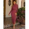 imageCaracilia Womens Mesh Dress Long Sleeve Mock Neck Bodycon Sheer Going Out Cocktail Night Club Midi Dresses 3 Piece OutfitsWine Red