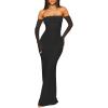 imageCaracilia Womens Bodycon Off Shoulder Maxi Dresses Long Sleeve Mesh Ruched Sexy Cocktail Party Club Long Dress 2025 FallBlack