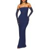 imageCaracilia Womens Bodycon Off Shoulder Maxi Dresses Long Sleeve Mesh Ruched Sexy Cocktail Party Club Long Dress 2025 FallNavy Blue