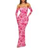 imageCaracilia Womens Bodycon Off Shoulder Maxi Dresses Long Sleeve Mesh Ruched Sexy Cocktail Party Club Long Dress 2025 FallRose Floral
