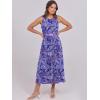 imageCaracilia Womens Summer Sleeveless Midi Dress Casual Floral Printed ALine Tank Beach Sundress with PocketsBlue Bohemian Print