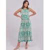 imageCaracilia Womens Summer Sleeveless Midi Dress Casual Floral Printed ALine Tank Beach Sundress with PocketsGreen Boho Printed