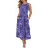 imageCaracilia Womens Summer Sleeveless Midi Dress Casual Floral Printed ALine Tank Beach Sundress with PocketsBlue Bohemian Print