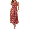 imageCaracilia Womens Summer Sleeveless Midi Dress Casual Floral Printed ALine Tank Beach Sundress with PocketsRed Flower