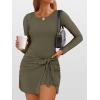 imageCaracilia Women Long Sleeve Tennis Dress 2025 Fall Bodycon Tie Waist Romper Skorts Athletic Mini Dresses Built in ShortsArmy Green