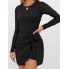imageCaracilia Women Long Sleeve Tennis Dress 2025 Fall Bodycon Tie Waist Romper Skorts Athletic Mini Dresses Built in ShortsBlack