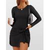 imageCaracilia Women Long Sleeve Tennis Dress 2025 Fall Bodycon Tie Waist Romper Skorts Athletic Mini Dresses Built in ShortsBlack