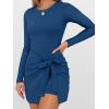 imageCaracilia Women Long Sleeve Tennis Dress 2025 Fall Bodycon Tie Waist Romper Skorts Athletic Mini Dresses Built in ShortsDark Blue