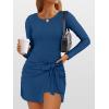 imageCaracilia Women Long Sleeve Tennis Dress 2025 Fall Bodycon Tie Waist Romper Skorts Athletic Mini Dresses Built in ShortsDark Blue