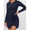 imageCaracilia Women Long Sleeve Tennis Dress 2025 Fall Bodycon Tie Waist Romper Skorts Athletic Mini Dresses Built in ShortsNavy Blue