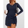 imageCaracilia Women Long Sleeve Tennis Dress 2025 Fall Bodycon Tie Waist Romper Skorts Athletic Mini Dresses Built in ShortsNavy Blue