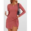 imageCaracilia Women Long Sleeve Tennis Dress 2025 Fall Bodycon Tie Waist Romper Skorts Athletic Mini Dresses Built in ShortsRust Red