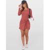 imageCaracilia Women Long Sleeve Tennis Dress 2025 Fall Bodycon Tie Waist Romper Skorts Athletic Mini Dresses Built in ShortsRust Red