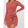 imageCaracilia Women Long Sleeve Tennis Dress 2025 Fall Bodycon Tie Waist Romper Skorts Athletic Mini Dresses Built in ShortsRust Red