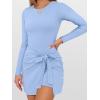 imageCaracilia Women Long Sleeve Tennis Dress 2025 Fall Bodycon Tie Waist Romper Skorts Athletic Mini Dresses Built in ShortsSky Blue