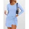 imageCaracilia Women Long Sleeve Tennis Dress 2025 Fall Bodycon Tie Waist Romper Skorts Athletic Mini Dresses Built in ShortsSky Blue
