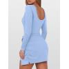 imageCaracilia Women Long Sleeve Tennis Dress 2025 Fall Bodycon Tie Waist Romper Skorts Athletic Mini Dresses Built in ShortsSky Blue