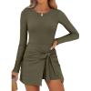 imageCaracilia Women Long Sleeve Tennis Dress 2025 Fall Bodycon Tie Waist Romper Skorts Athletic Mini Dresses Built in ShortsArmy Green