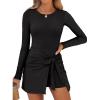 imageCaracilia Women Long Sleeve Tennis Dress 2025 Fall Bodycon Tie Waist Romper Skorts Athletic Mini Dresses Built in ShortsBlack