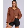 imageCaracilia Womens Oversized Sweatshirts Long Sleeve Henley Button Down Pullover Hoodies Tunic Tops 2025 Trendy Fall ClothesCaramel