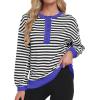 imageCaracilia Womens Oversized Sweatshirts Long Sleeve Henley Button Down Pullover Hoodies Tunic Tops 2025 Trendy Fall ClothesStriped Black