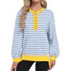imageCaracilia Womens Oversized Sweatshirts Long Sleeve Henley Button Down Pullover Hoodies Tunic Tops 2025 Trendy Fall ClothesStriped Blue