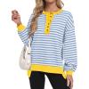 imageCaracilia Womens Oversized Sweatshirts Long Sleeve Henley Button Down Pullover Hoodies Tunic Tops 2025 Trendy Fall ClothesStriped Blue