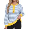 imageCaracilia Womens Oversized Sweatshirts Long Sleeve Henley Button Down Pullover Hoodies Tunic Tops 2025 Trendy Fall ClothesStriped Blue