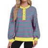 imageCaracilia Womens Oversized Sweatshirts Long Sleeve Henley Button Down Pullover Hoodies Tunic Tops 2025 Trendy Fall ClothesStriped Pink