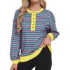 imageCaracilia Womens Oversized Sweatshirts Long Sleeve Henley Button Down Pullover Hoodies Tunic Tops 2025 Trendy Fall ClothesStriped Pink