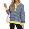 imageCaracilia Womens Oversized Sweatshirts Long Sleeve Henley Button Down Pullover Hoodies Tunic Tops 2025 Trendy Fall ClothesStriped Pink