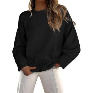 imageCaracilia Sweaters for Women Oversized Long Sleeve Casual Crewneck Knit Pullover Sweater Tops 2025 Fall Loose Winter OutfitsBlack