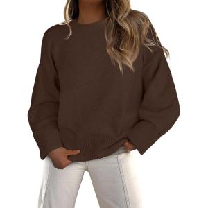 imageCaracilia Sweaters for Women Oversized Long Sleeve Casual Crewneck Knit Pullover Sweater Tops 2025 Fall Loose Winter OutfitsCoffee