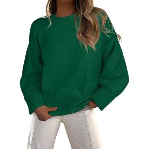 imageCaracilia Sweaters for Women Oversized Long Sleeve Casual Crewneck Knit Pullover Sweater Tops 2025 Fall Loose Winter OutfitsForest Green