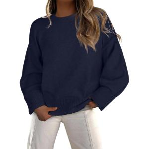 imageCaracilia Sweaters for Women Oversized Long Sleeve Casual Crewneck Knit Pullover Sweater Tops 2025 Fall Loose Winter OutfitsNavy Blue