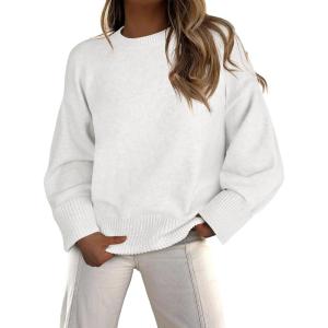 imageCaracilia Sweaters for Women Oversized Long Sleeve Casual Crewneck Knit Pullover Sweater Tops 2025 Fall Loose Winter OutfitsWhite