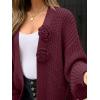 imageCaracilia Cardigan Sweaters for Women Long Sleeve Chunky Knit Open Front 2025 Fall Casual Loose Fit Lightweight OuterwearWine Red