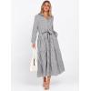 imageCaracilia Women Long Sleeve Maxi Dress 2025 Fall Casual Button Down Striped Plaid Tie Waist Shirt Dresses Vacation OutfitsBlack White Stripe