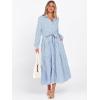 imageCaracilia Women Long Sleeve Maxi Dress 2025 Fall Casual Button Down Striped Plaid Tie Waist Shirt Dresses Vacation OutfitsBlue White Stripe