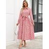 imageCaracilia Women Long Sleeve Maxi Dress 2025 Fall Casual Button Down Striped Plaid Tie Waist Shirt Dresses Vacation OutfitsDark Pink White Plaid