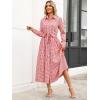imageCaracilia Women Long Sleeve Maxi Dress 2025 Fall Casual Button Down Striped Plaid Tie Waist Shirt Dresses Vacation OutfitsDark Pink White Plaid