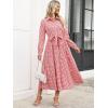 imageCaracilia Women Long Sleeve Maxi Dress 2025 Fall Casual Button Down Striped Plaid Tie Waist Shirt Dresses Vacation OutfitsDark Pink White Plaid