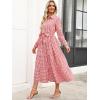 imageCaracilia Women Long Sleeve Maxi Dress 2025 Fall Casual Button Down Striped Plaid Tie Waist Shirt Dresses Vacation OutfitsDark Pink White Plaid