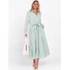 imageCaracilia Women Long Sleeve Maxi Dress 2025 Fall Casual Button Down Striped Plaid Tie Waist Shirt Dresses Vacation OutfitsGreen White Stripe