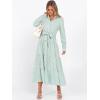 imageCaracilia Women Long Sleeve Maxi Dress 2025 Fall Casual Button Down Striped Plaid Tie Waist Shirt Dresses Vacation OutfitsGreen White Stripe