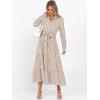 imageCaracilia Women Long Sleeve Maxi Dress 2025 Fall Casual Button Down Striped Plaid Tie Waist Shirt Dresses Vacation OutfitsLight Brown White Stripe