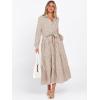 imageCaracilia Women Long Sleeve Maxi Dress 2025 Fall Casual Button Down Striped Plaid Tie Waist Shirt Dresses Vacation OutfitsLight Brown White Stripe