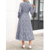 imageCaracilia Women Long Sleeve Maxi Dress 2025 Fall Casual Button Down Striped Plaid Tie Waist Shirt Dresses Vacation OutfitsNavy Blue White Plaid