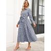 imageCaracilia Women Long Sleeve Maxi Dress 2025 Fall Casual Button Down Striped Plaid Tie Waist Shirt Dresses Vacation OutfitsNavy Blue White Plaid